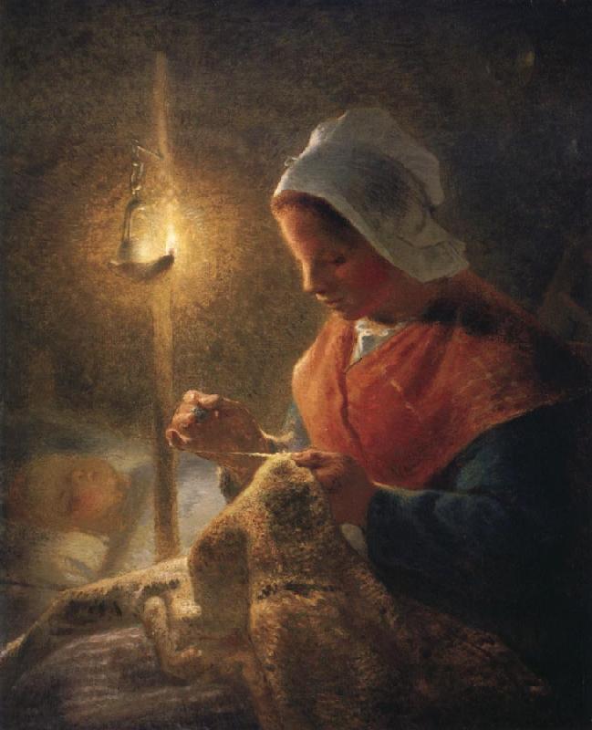 Jean Francois Millet Woman sewing by lamplight